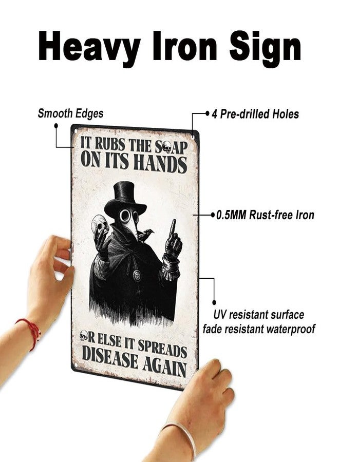 Doodlream Wash Your Hand Plague Doctor Gothic Bathroom Wall Decor Sign It Rubs the Soap on Its Hands Metal Tin Sign 8" x 12" Vintage Wall Art Poster for Home Office Bathroom Wall Decor Gift - Image 3